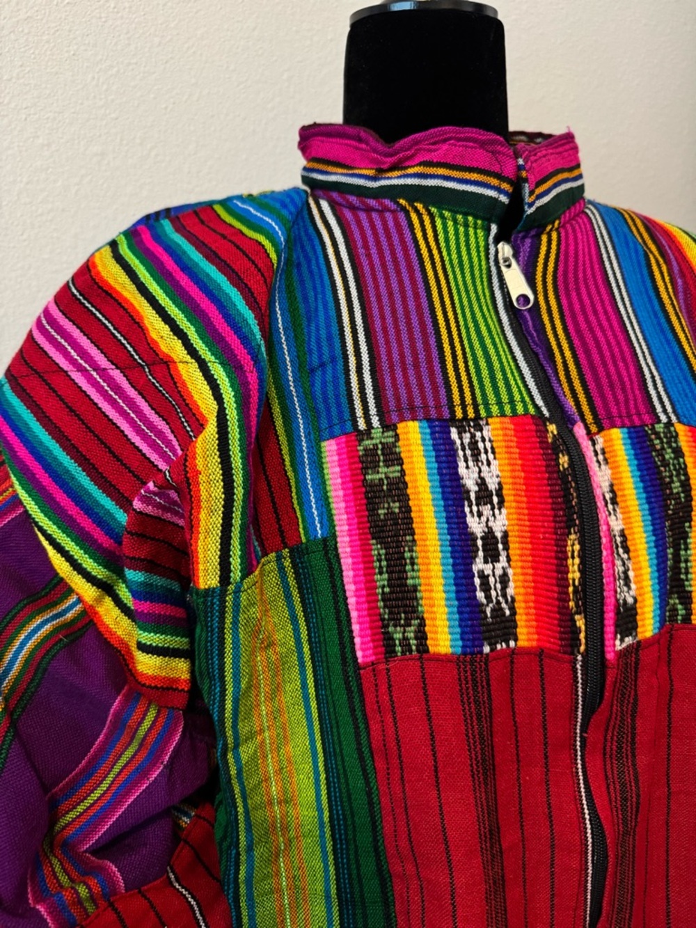 Vintage Handmade Guatemalan Jacket Colorful Woven Cotton Boho Festival Coat - Picture 2 of 6